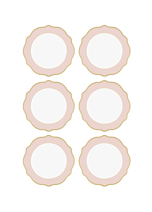 Hermia Juego de platos de postre DNR0025, 6 piezas, Rosa de Porcelana Hermia Juego de platos de postre DNR0025, 6 piezas, Rosa de Porcelana